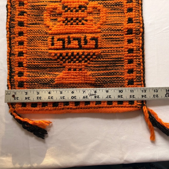 Orange & Black Woven Crossbody Tote Bag - Textured Vase w Geometric Designs - Picture 8 of 11